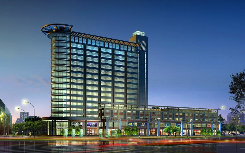 modern office building at dusk