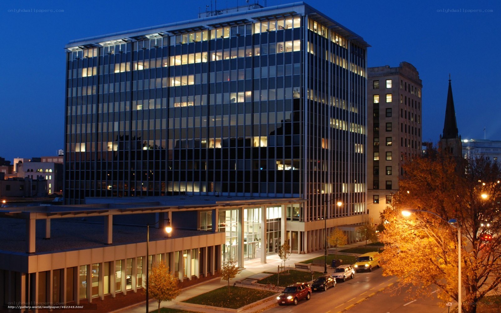 modern office building at dusk