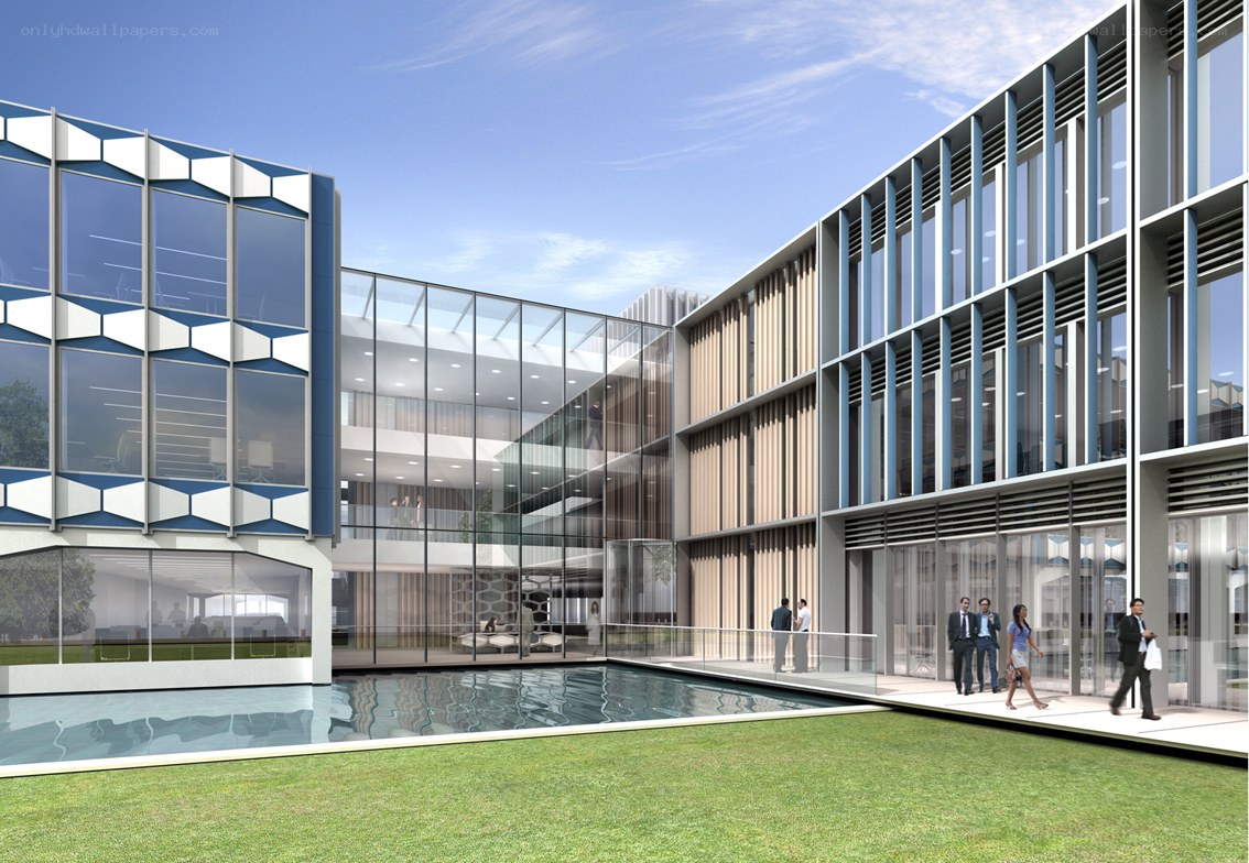 modern office building courtyard