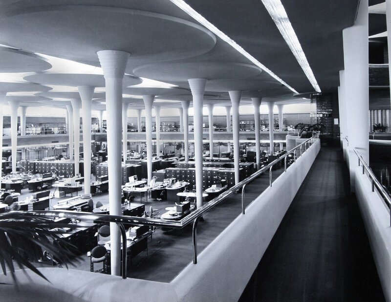Modern office interior with columns