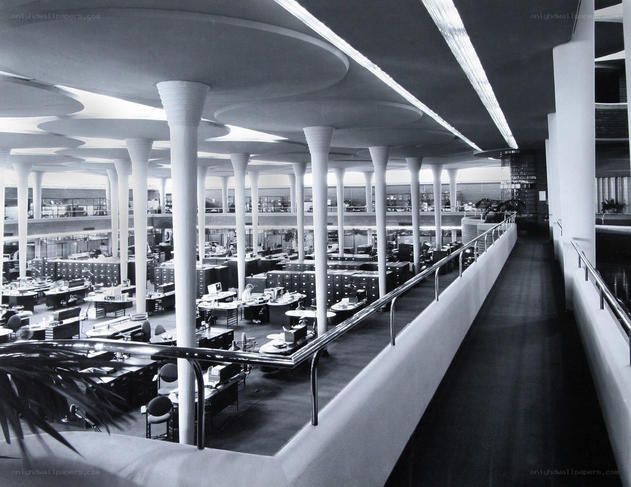 Modern office interior with columns