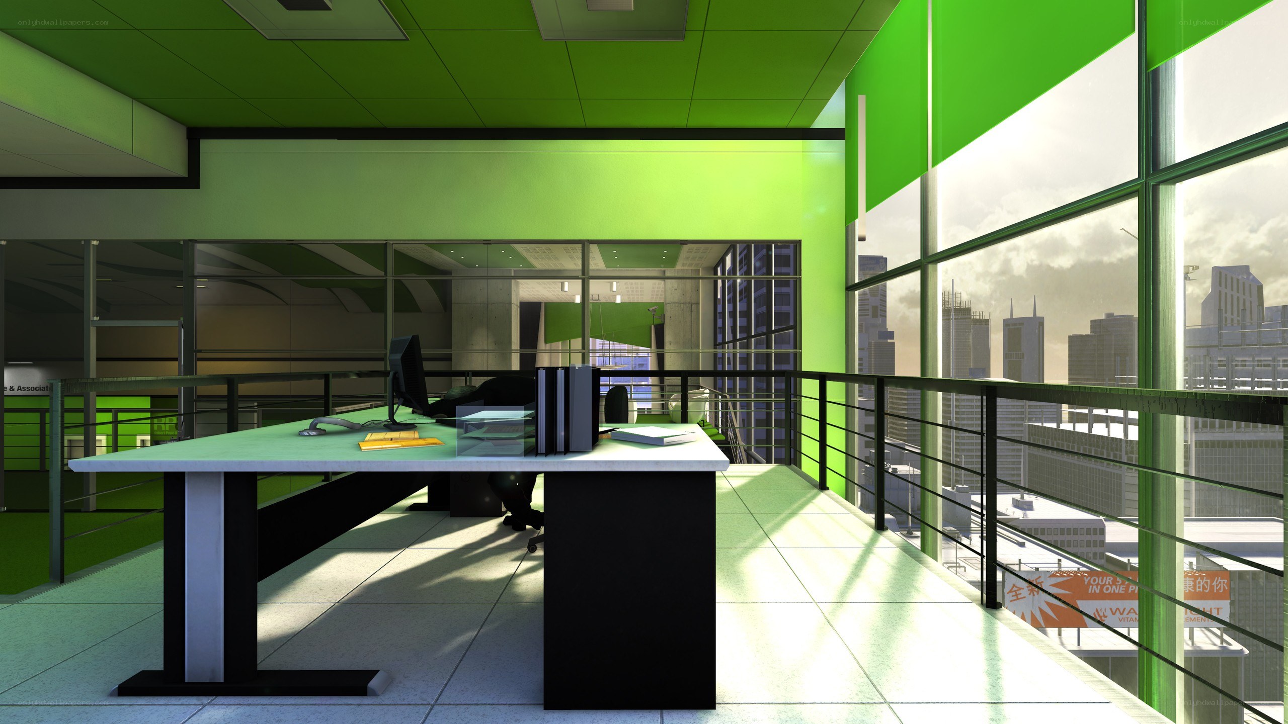 Modern office with green accents