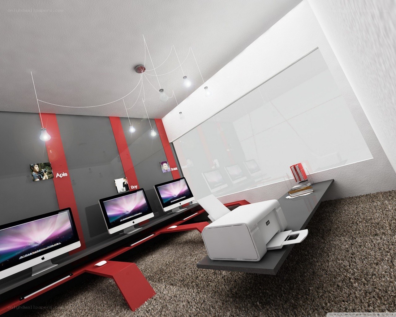Modern office with red accents