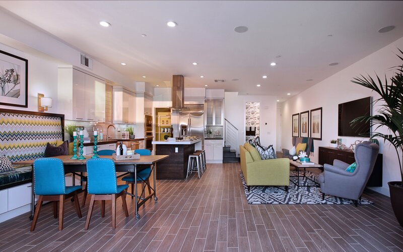 Modern Open-concept Living Space — Brown, Neutral