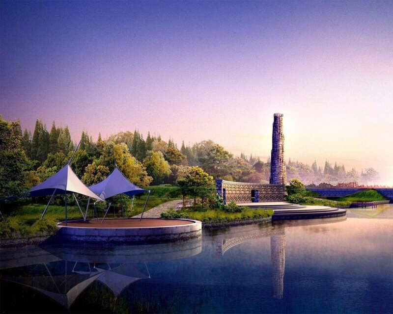Modern Pavilion by Lake
