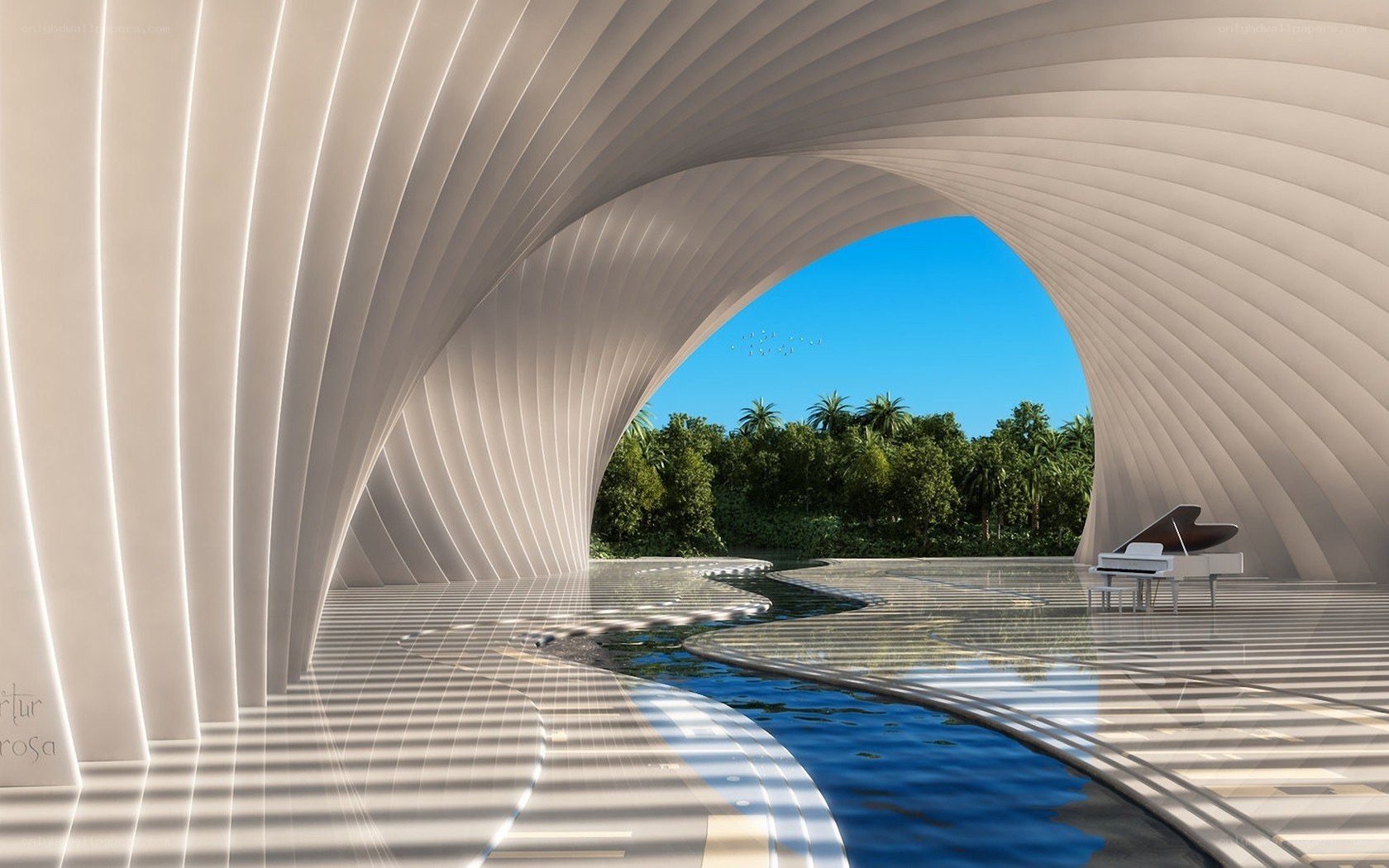 Modern pavilion with piano