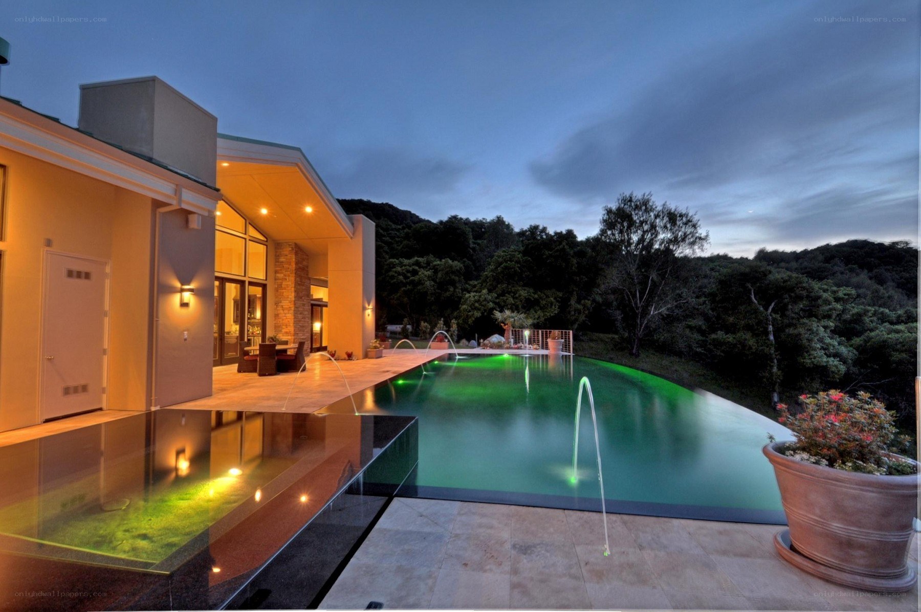 Modern pool at dusk