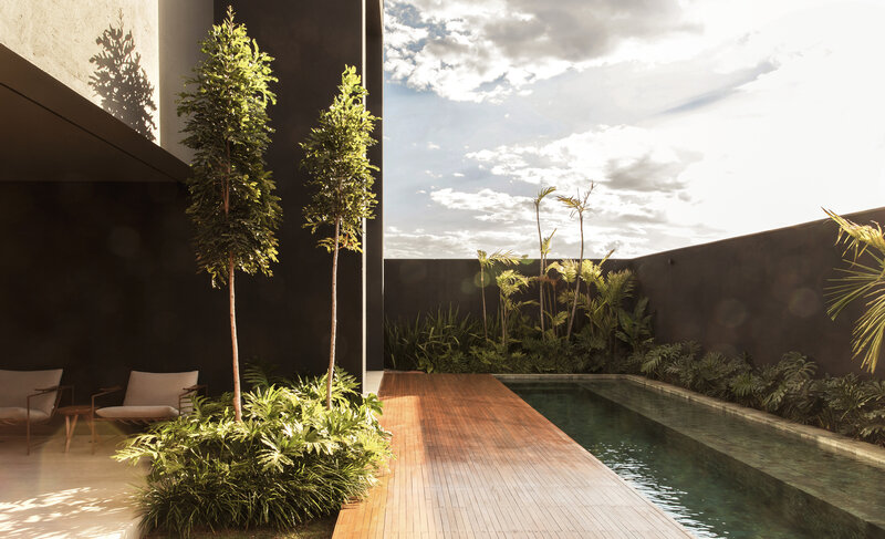 Modern Pool Courtyard — Brown