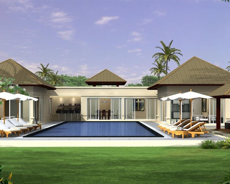 Modern pool villa with lounge area