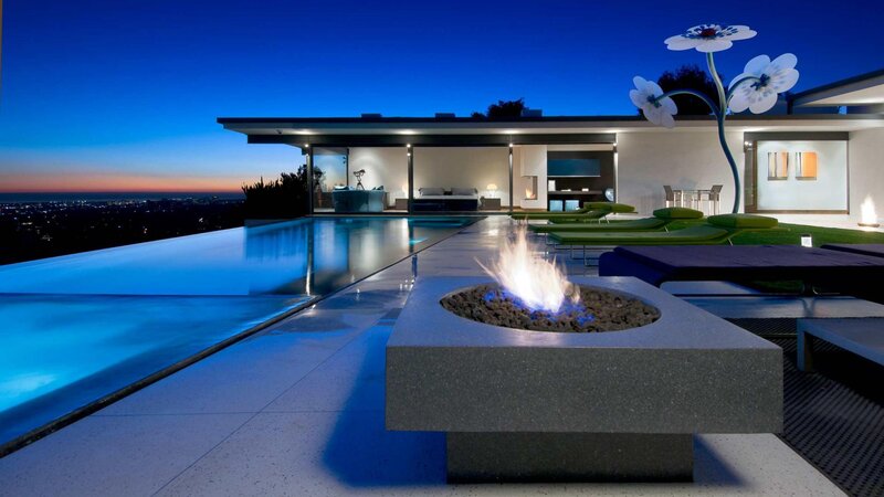 Modern Poolside Fire Pit — Blue