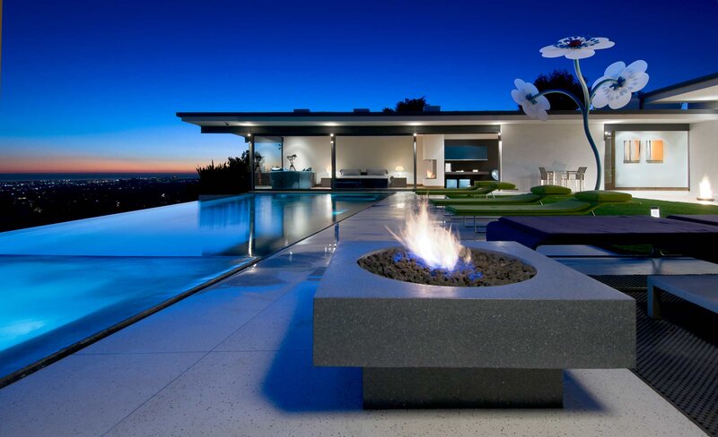 Modern Poolside Fire Pit