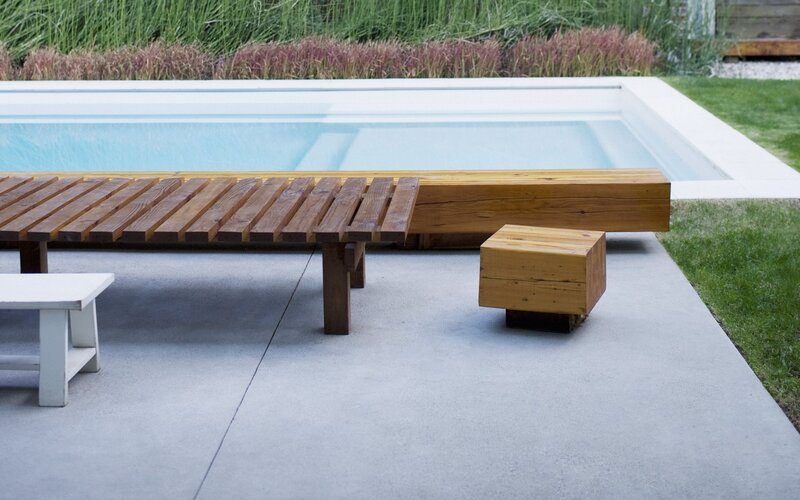 Modern poolside lounge area
