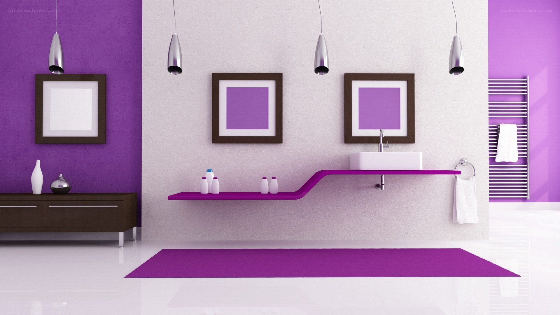 modern purple bathroom interior