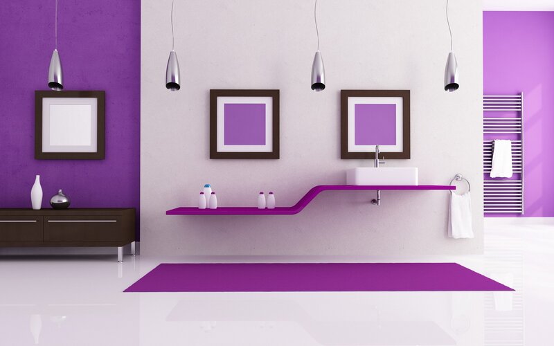 modern purple bathroom interior