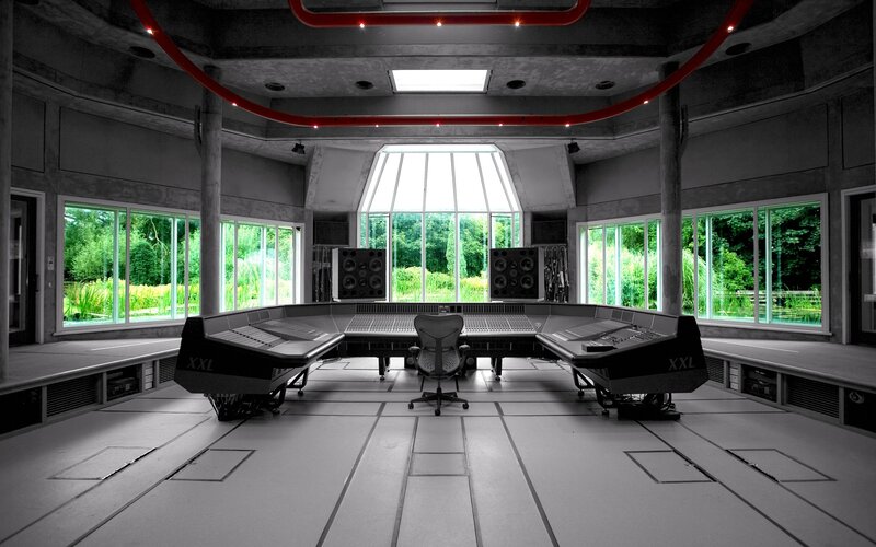 Modern recording studio control room