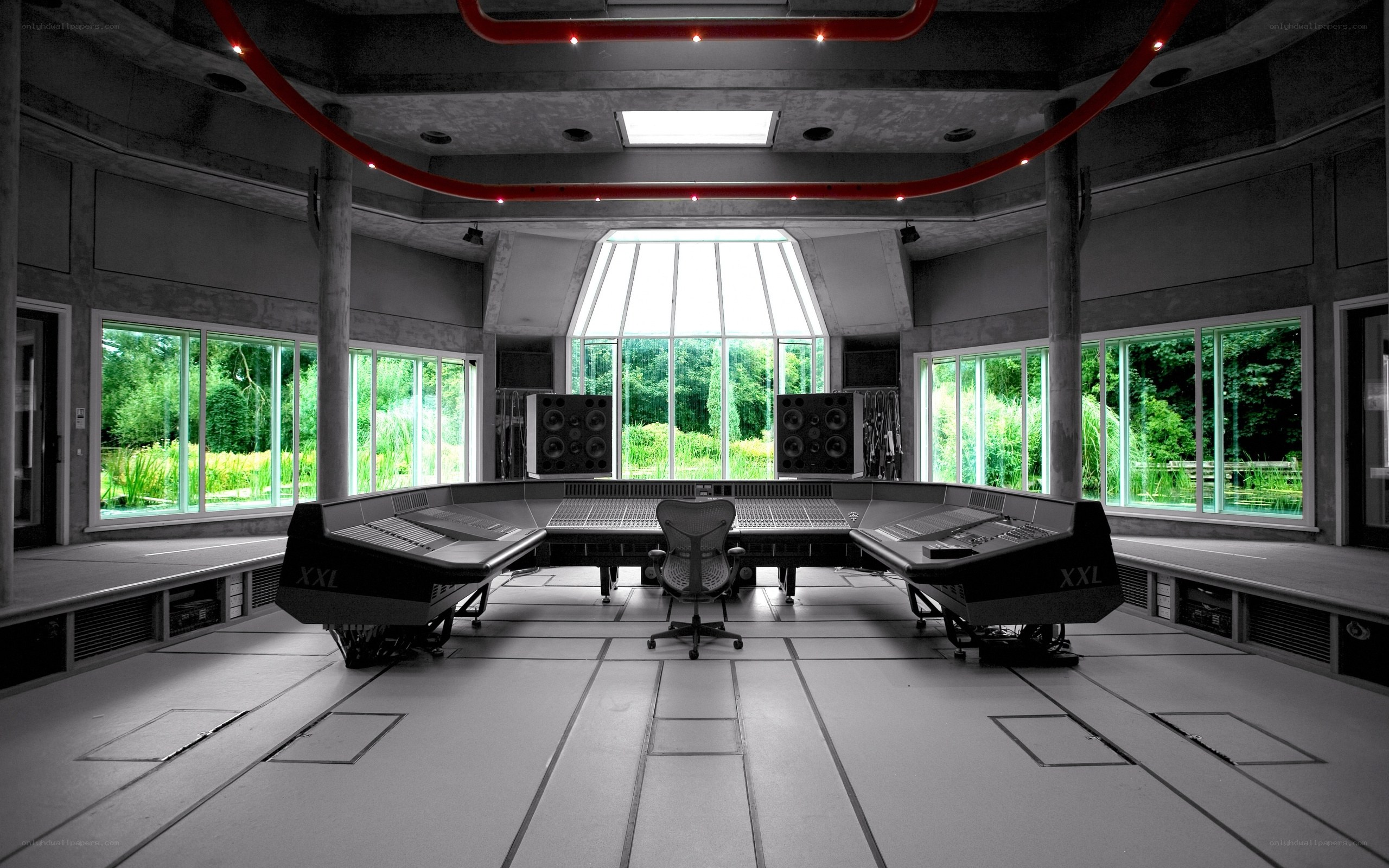 Modern recording studio control room