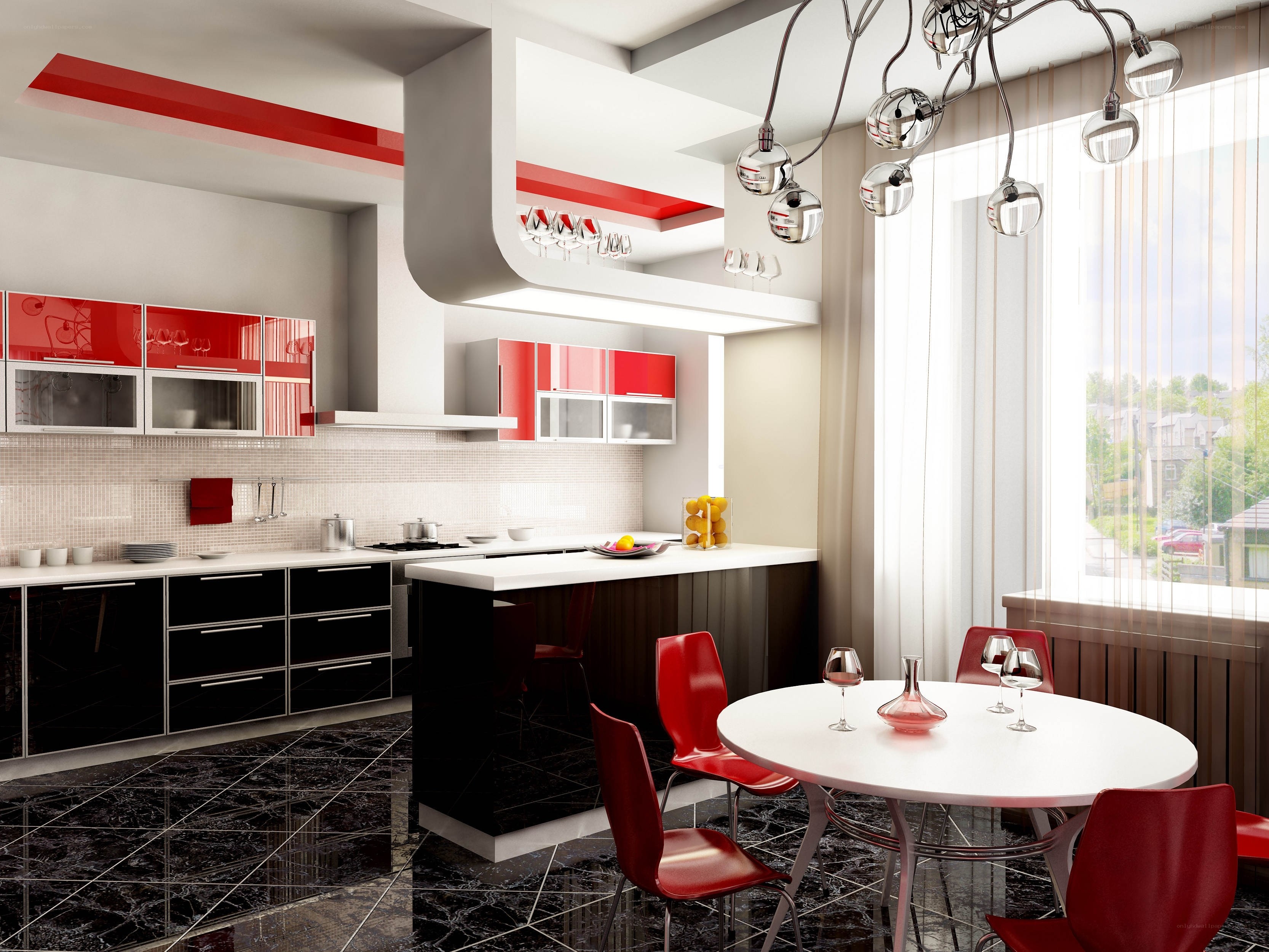 Modern red and black kitchen
