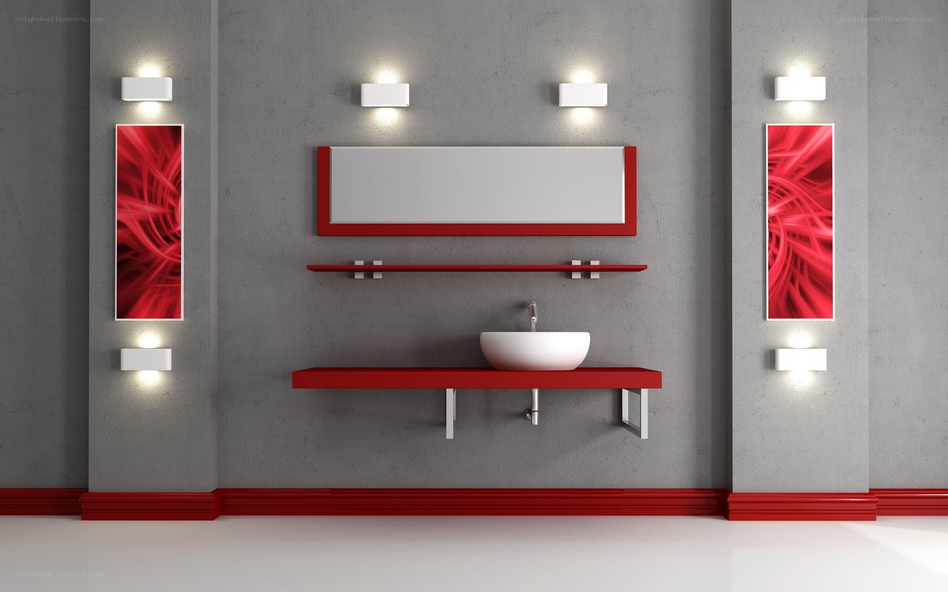 modern red and gray bathroom