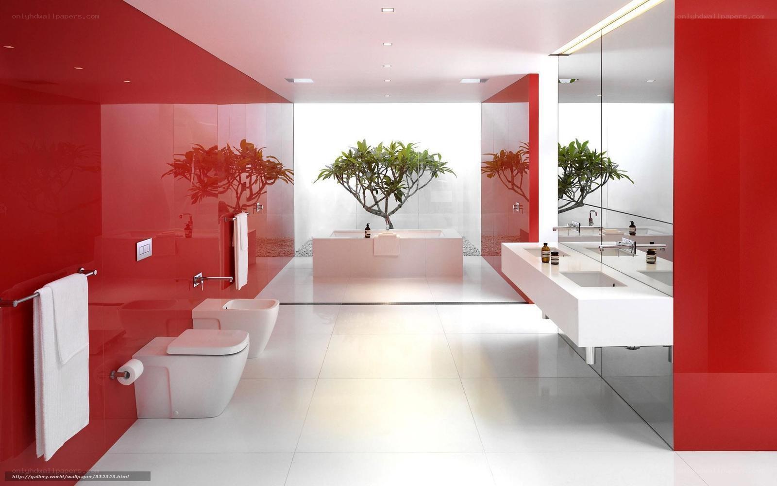 Modern red and white bathroom