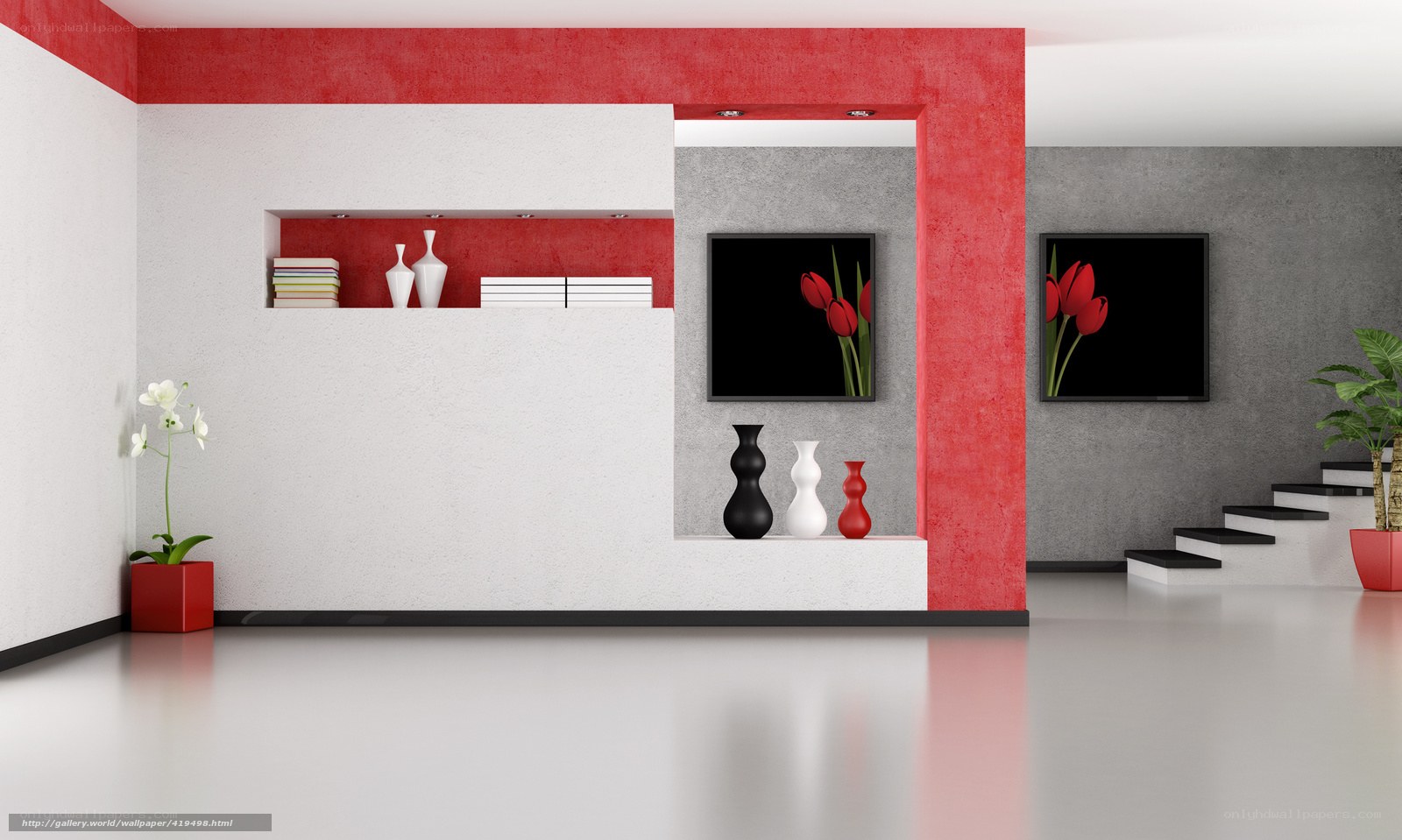 Modern red and white interior