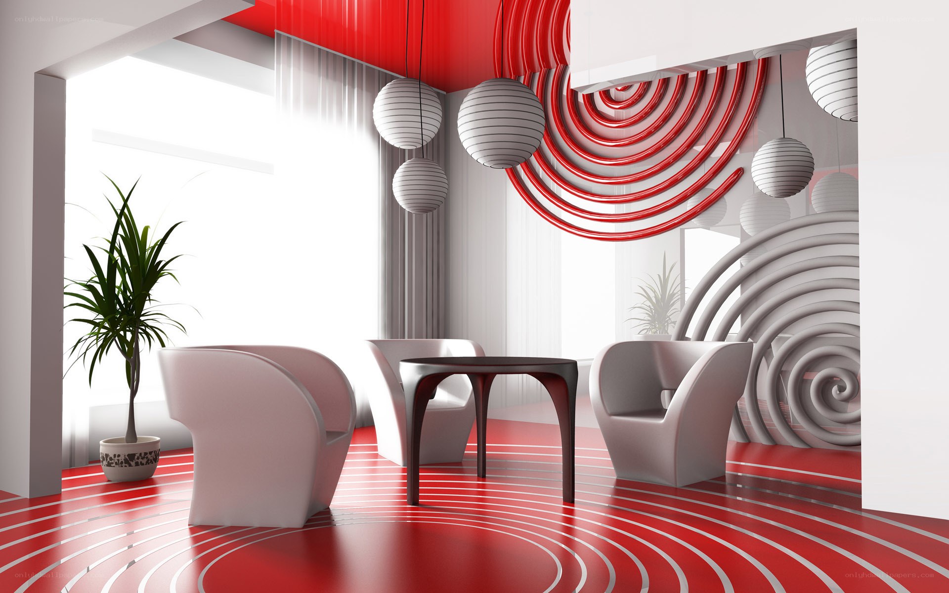 Modern red and white interior