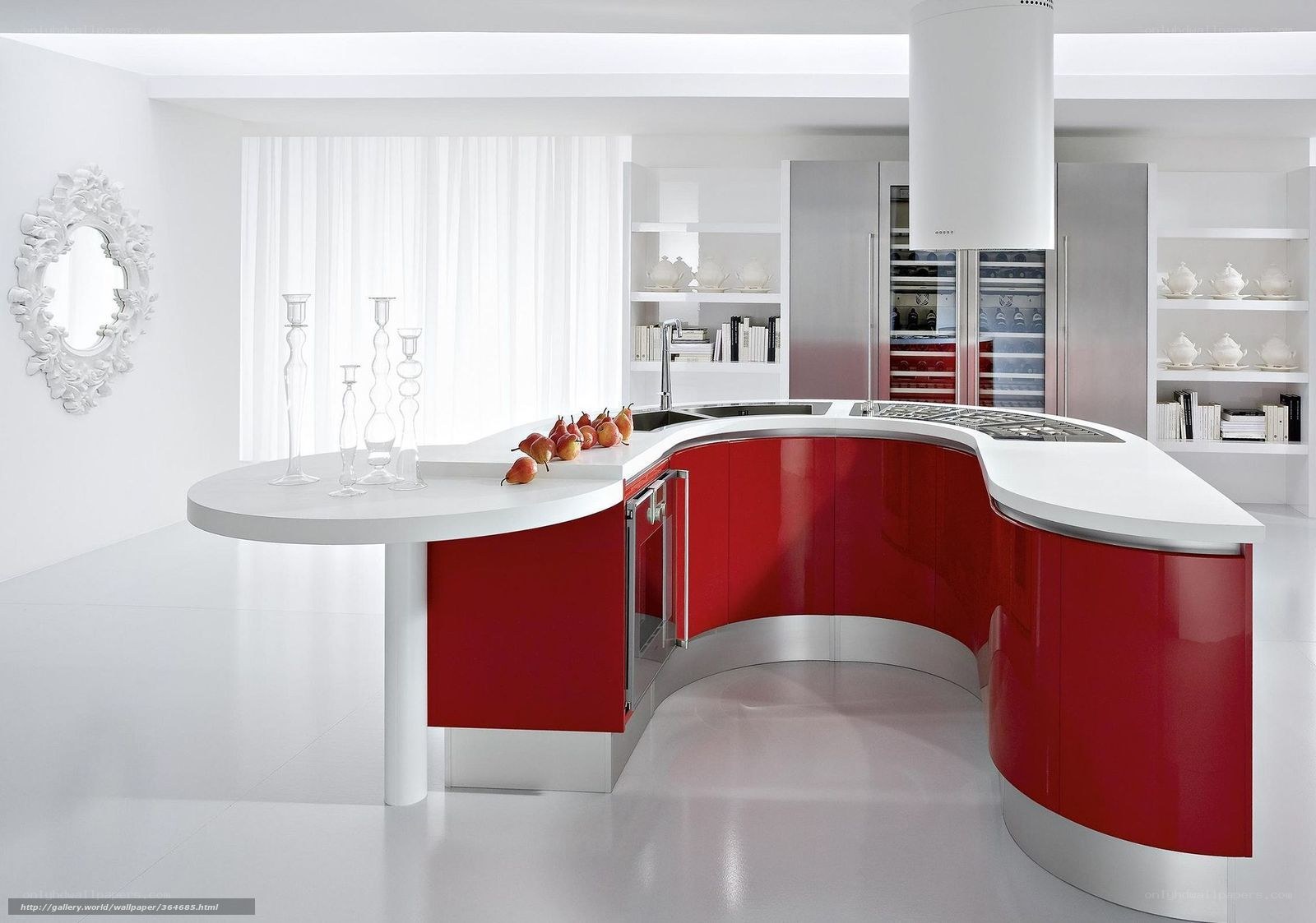 Modern red and white kitchen