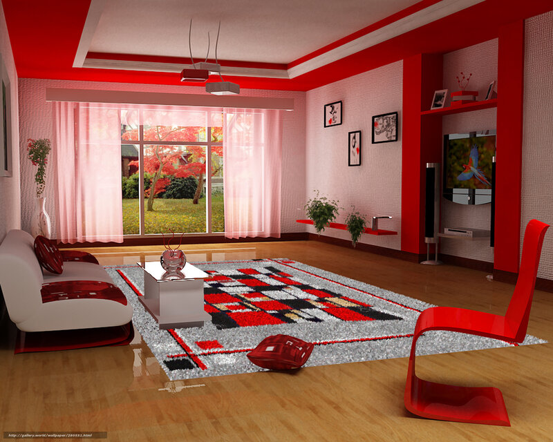 Modern red and white living room