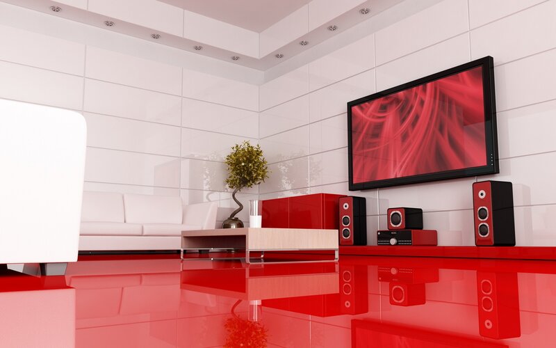 Modern red and white living room