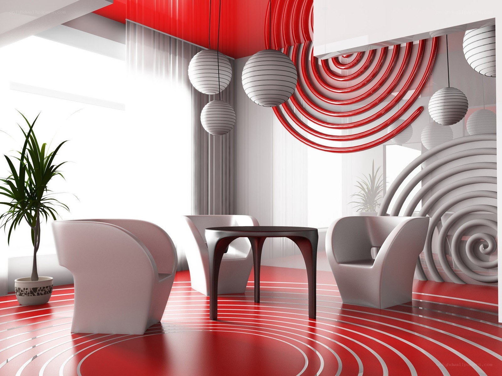 Modern red and white lounge