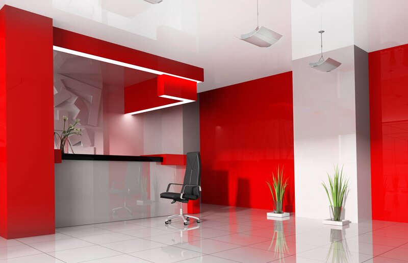 Modern red and white office interior