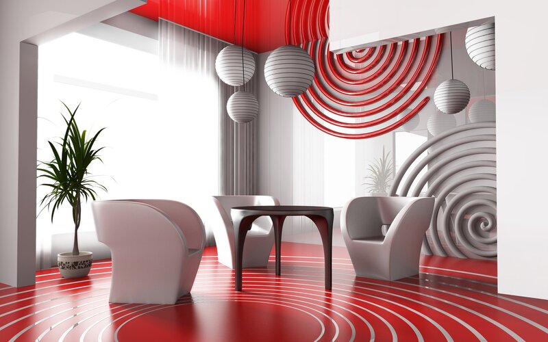 Modern Red and White Room — Minimalist