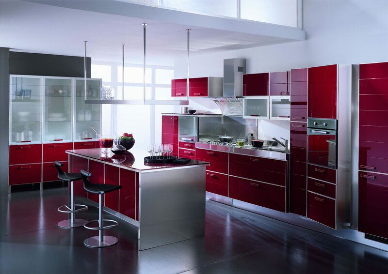 Modern red kitchen interior