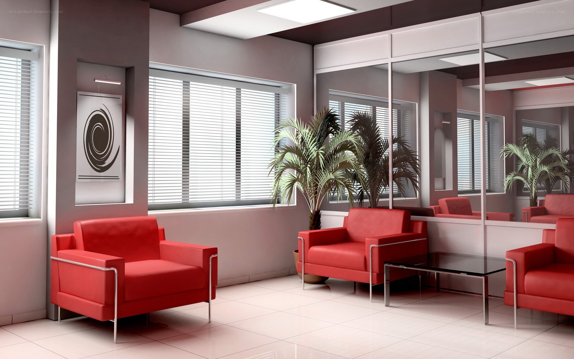 Modern red lounge chairs
