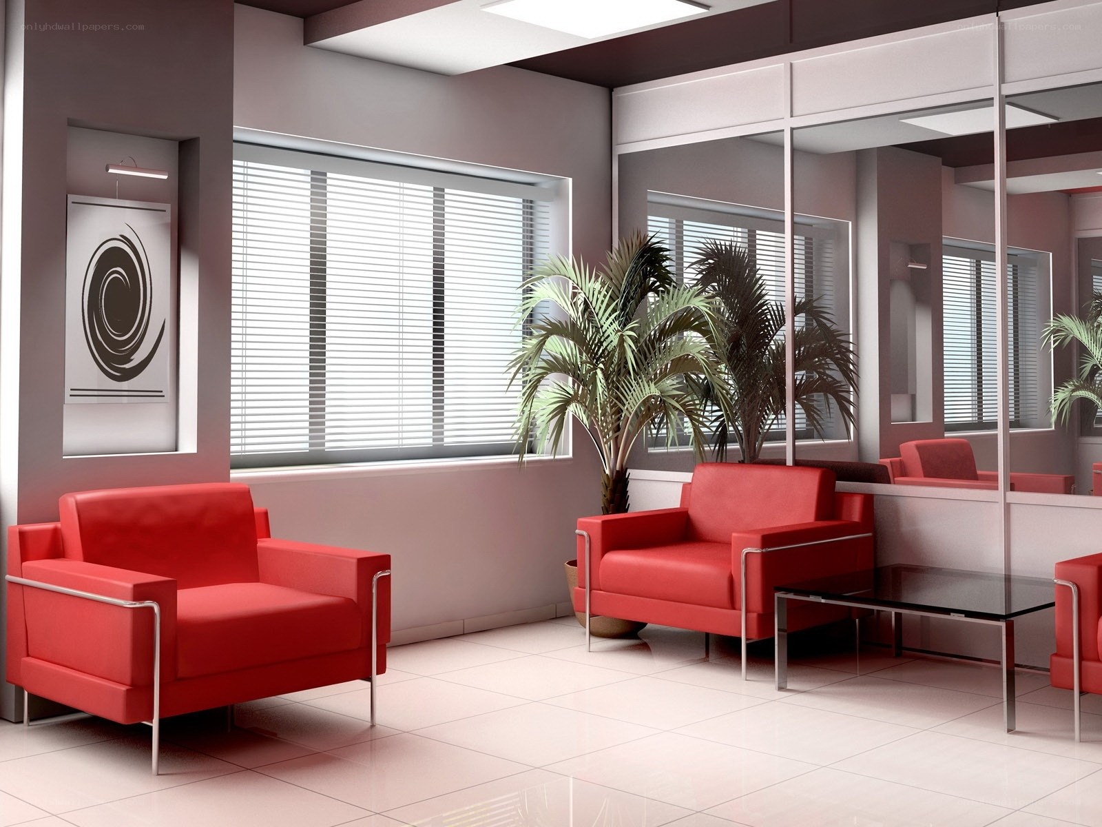 Modern red lounge chairs