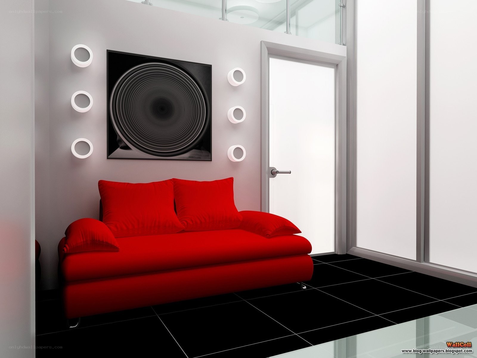 Modern red sofa in minimalist room