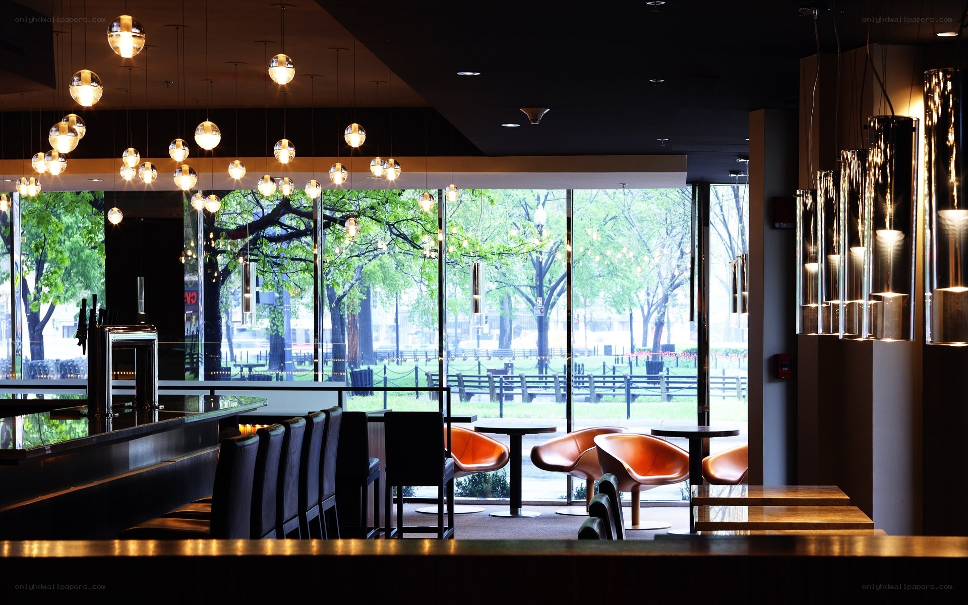 Modern restaurant with large windows
