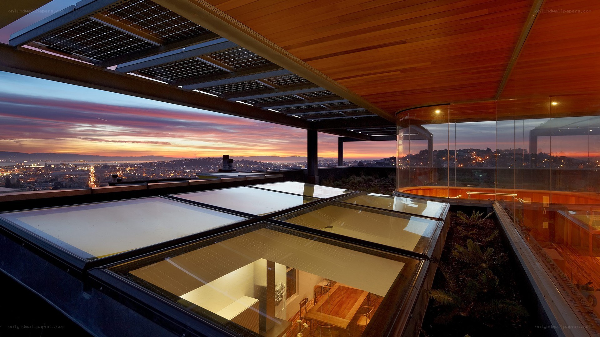 Modern rooftop with solar panels