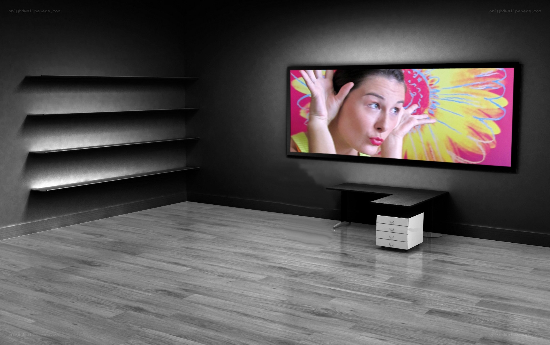 Modern room with digital display