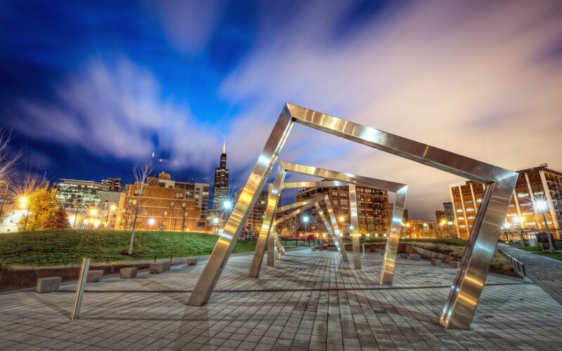Modern sculpture in city park