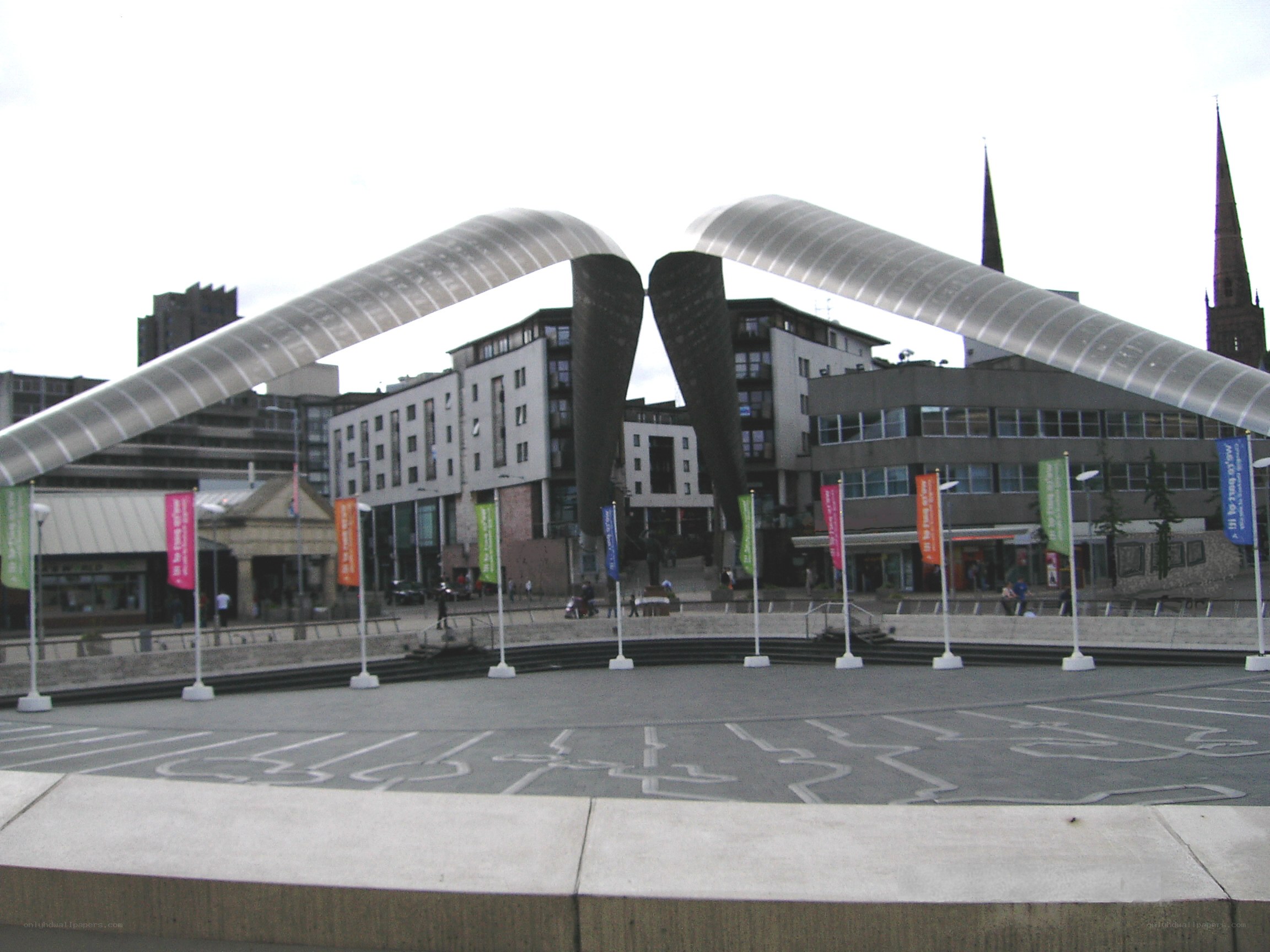 Modern sculpture in city square