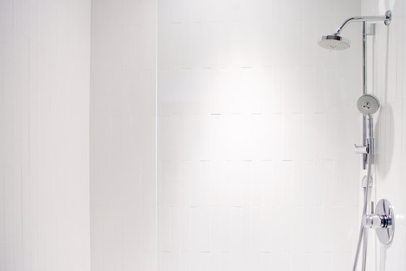 modern shower with chrome fixtures