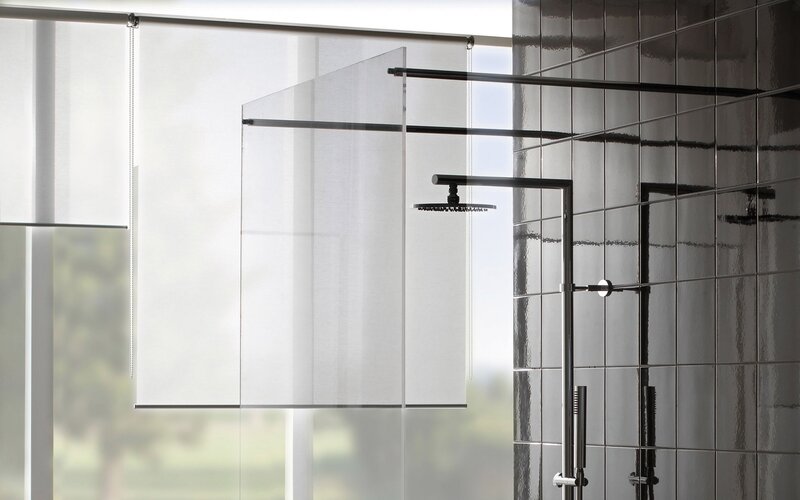 modern shower with privacy screen