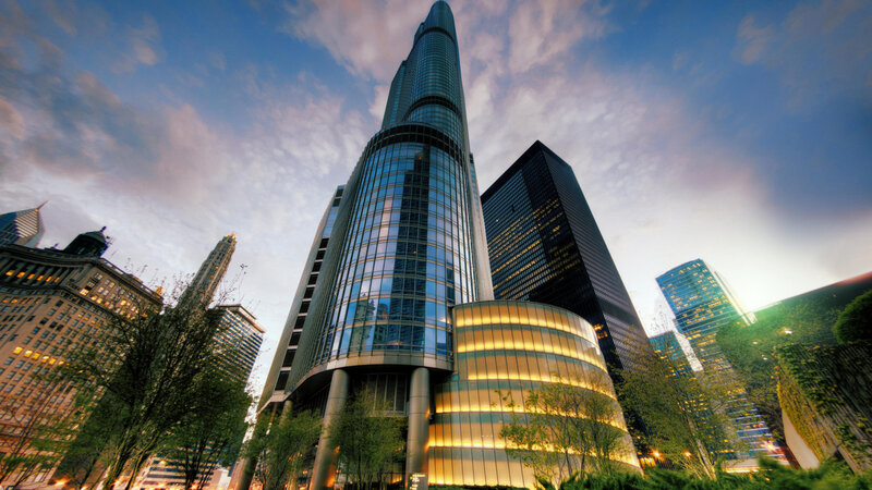 Modern Skyscraper at Dusk — Blue