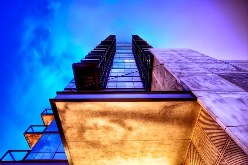 Modern skyscraper at dusk