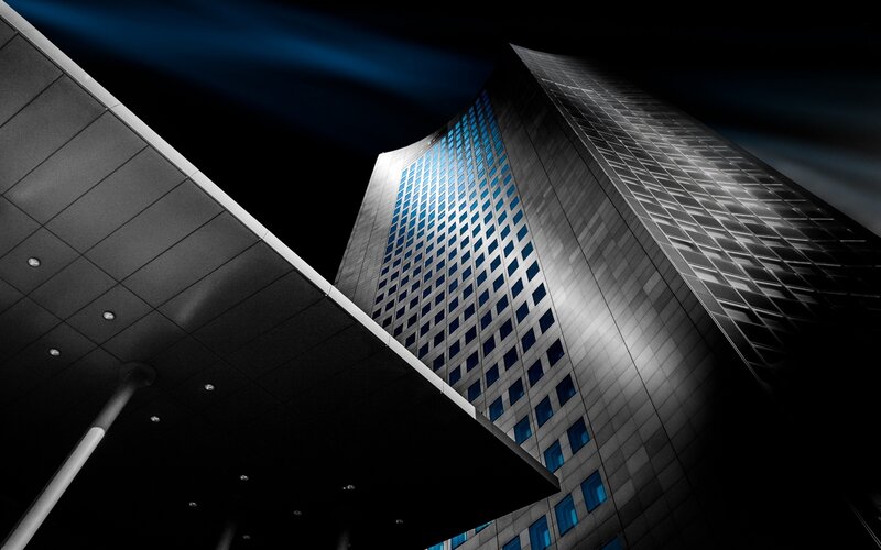 Modern Skyscraper at Night — Black