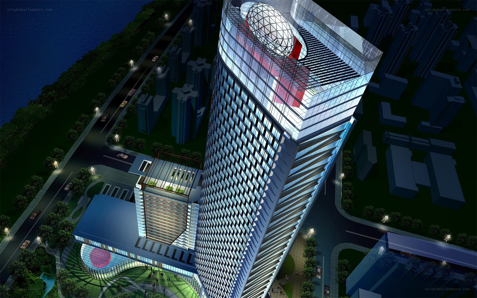 modern skyscraper at night