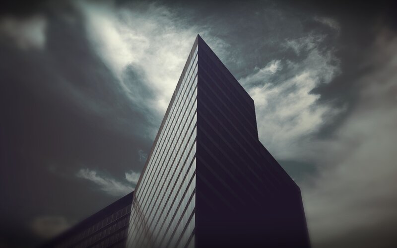 Modern Skyscraper — Gray, Dramatic, Photograph, Clouds