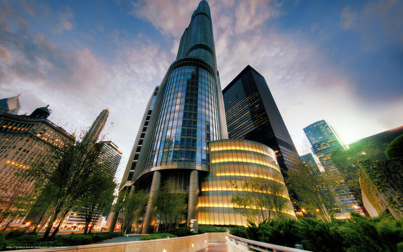 Modern skyscraper in cityscape