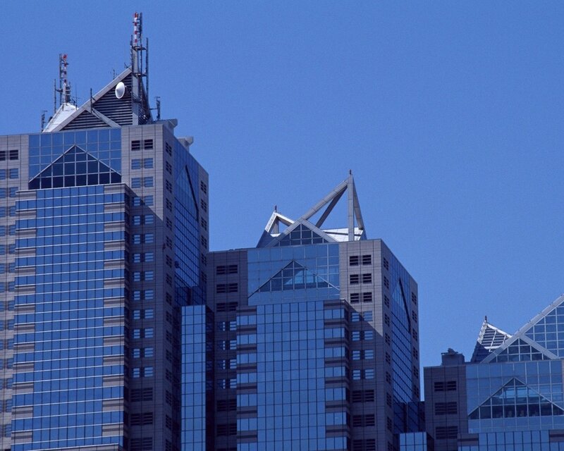 modern skyscrapers against blue sky