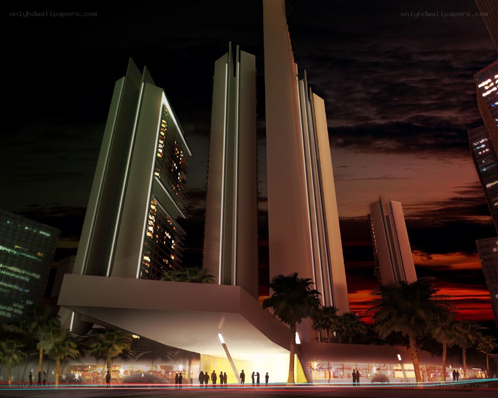 modern skyscrapers at dusk